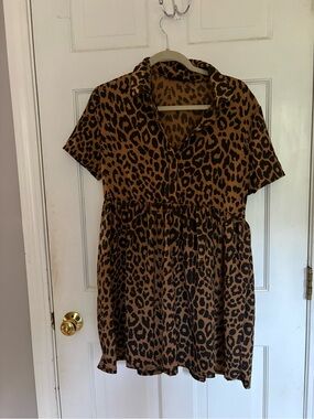 Missguided + Leopard Print Short Sleeve Tunic Top - Brown & Black